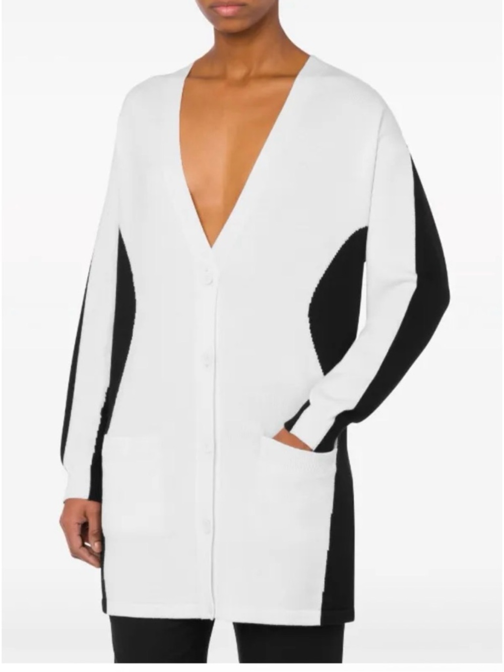 Moschino Cream and Black Trim V-Neck Cardigan